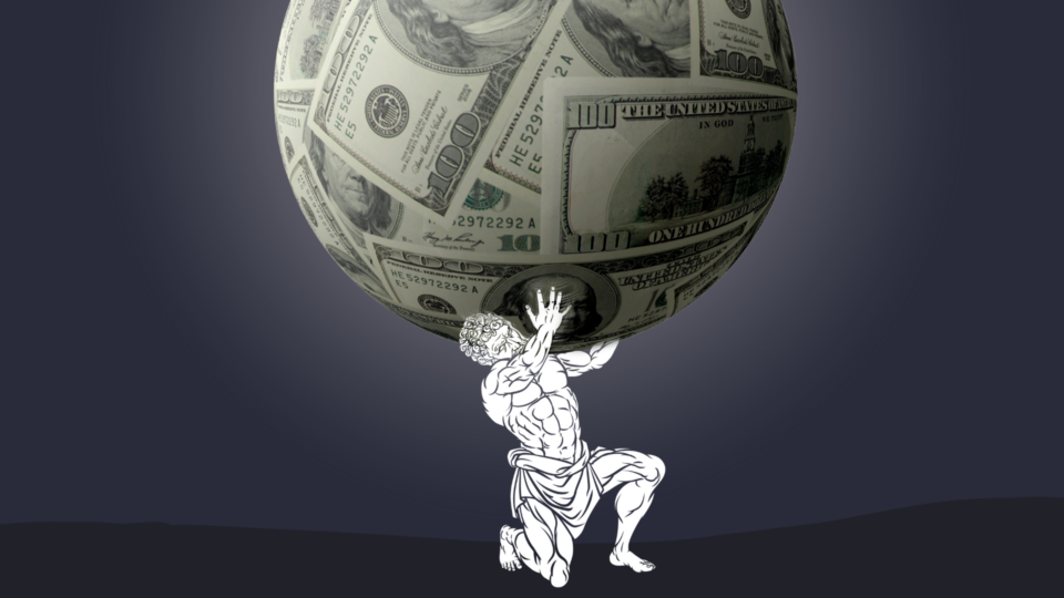 Atlas holding up a globe made of dollars